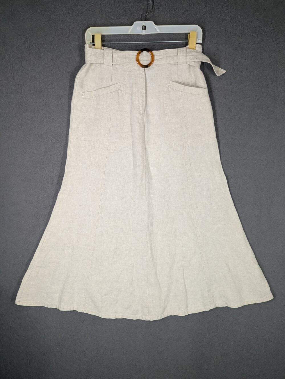 Orvis Skirt Size 6 White Linen Belted Maxi Pockets